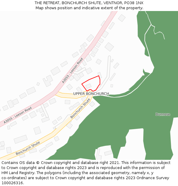 THE RETREAT, BONCHURCH SHUTE, VENTNOR, PO38 1NX: Location map and indicative extent of plot