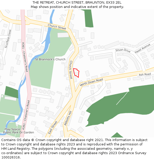 THE RETREAT, CHURCH STREET, BRAUNTON, EX33 2EL: Location map and indicative extent of plot