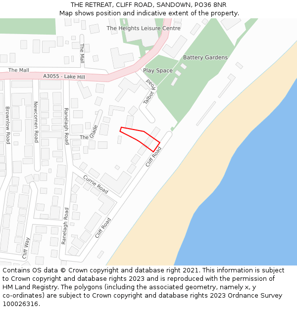 THE RETREAT, CLIFF ROAD, SANDOWN, PO36 8NR: Location map and indicative extent of plot