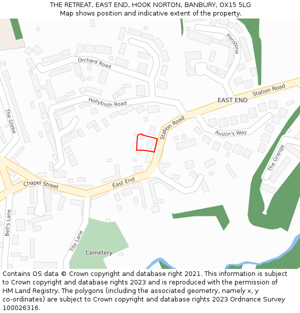 THE RETREAT, EAST END, HOOK NORTON, BANBURY, OX15 5LG: Location map and indicative extent of plot