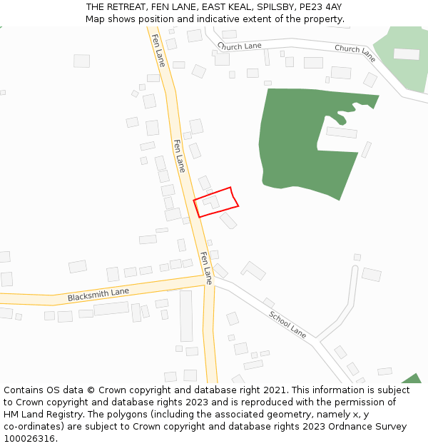 THE RETREAT, FEN LANE, EAST KEAL, SPILSBY, PE23 4AY: Location map and indicative extent of plot