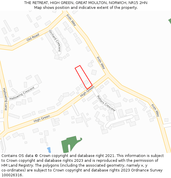 THE RETREAT, HIGH GREEN, GREAT MOULTON, NORWICH, NR15 2HN: Location map and indicative extent of plot