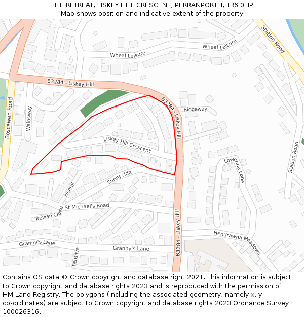 THE RETREAT, LISKEY HILL CRESCENT, PERRANPORTH, TR6 0HP: Location map and indicative extent of plot