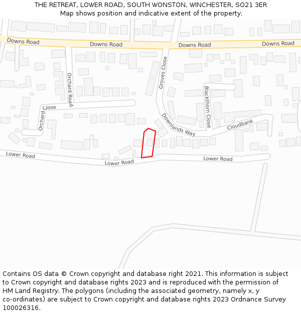 THE RETREAT, LOWER ROAD, SOUTH WONSTON, WINCHESTER, SO21 3ER: Location map and indicative extent of plot