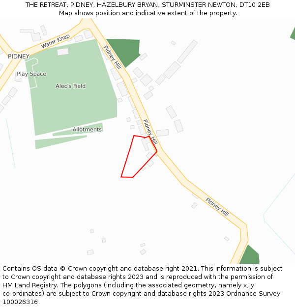 THE RETREAT, PIDNEY, HAZELBURY BRYAN, STURMINSTER NEWTON, DT10 2EB: Location map and indicative extent of plot