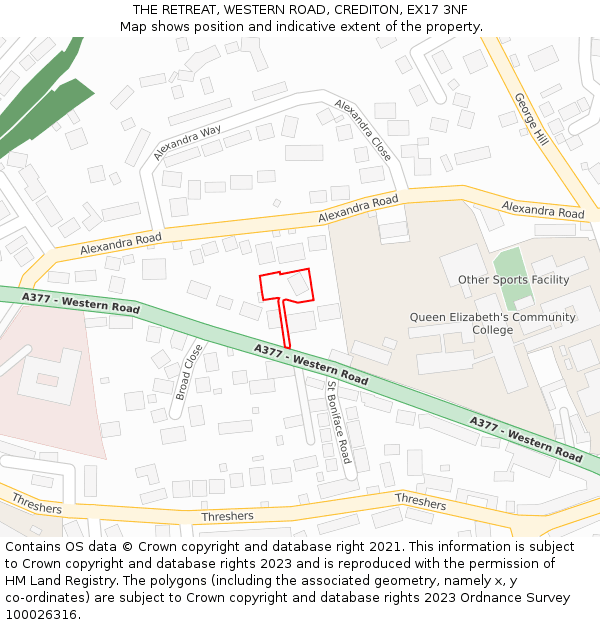 THE RETREAT, WESTERN ROAD, CREDITON, EX17 3NF: Location map and indicative extent of plot