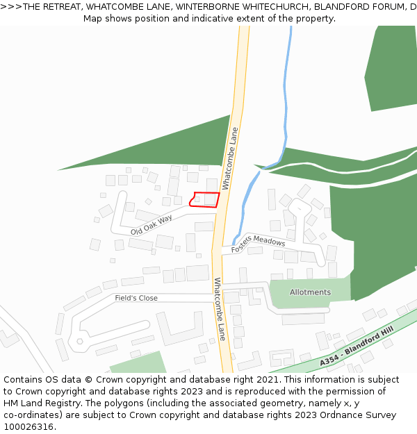 THE RETREAT, WHATCOMBE LANE, WINTERBORNE WHITECHURCH, BLANDFORD FORUM, DT11 0AG: Location map and indicative extent of plot