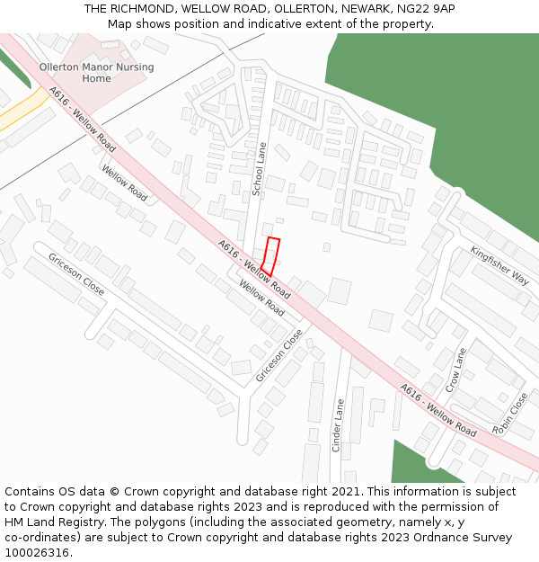 THE RICHMOND, WELLOW ROAD, OLLERTON, NEWARK, NG22 9AP: Location map and indicative extent of plot