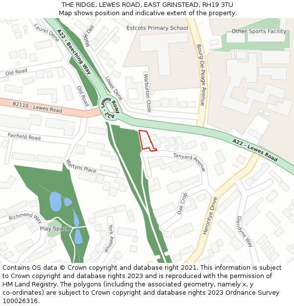 THE RIDGE, LEWES ROAD, EAST GRINSTEAD, RH19 3TU: Location map and indicative extent of plot