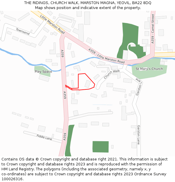 THE RIDINGS, CHURCH WALK, MARSTON MAGNA, YEOVIL, BA22 8DQ: Location map and indicative extent of plot