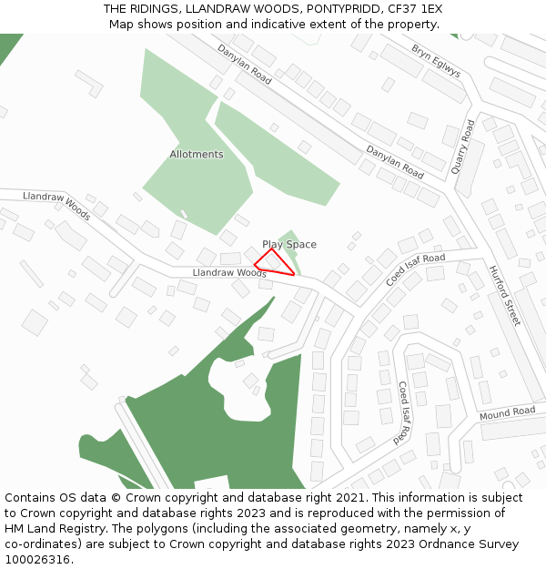 THE RIDINGS, LLANDRAW WOODS, PONTYPRIDD, CF37 1EX: Location map and indicative extent of plot