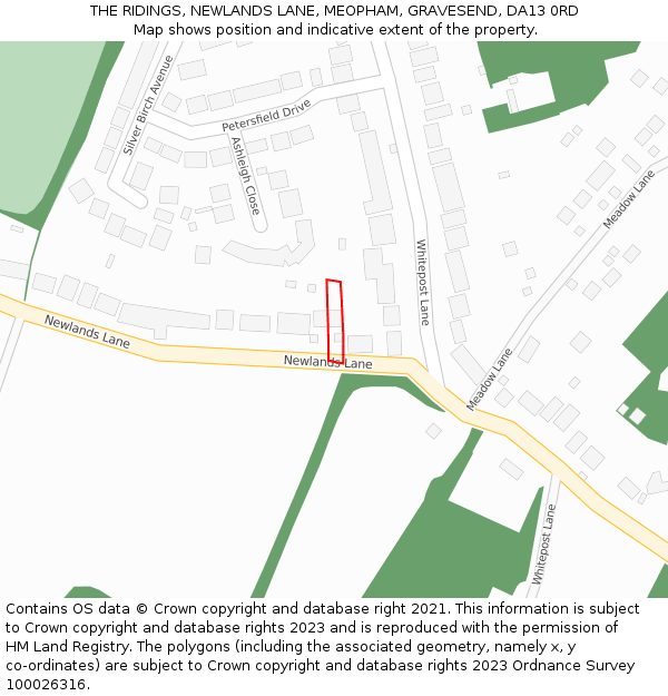THE RIDINGS, NEWLANDS LANE, MEOPHAM, GRAVESEND, DA13 0RD: Location map and indicative extent of plot