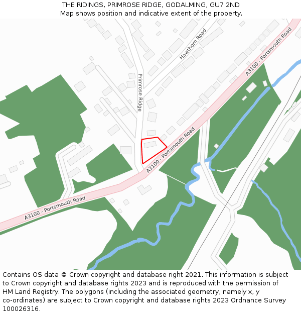 THE RIDINGS, PRIMROSE RIDGE, GODALMING, GU7 2ND: Location map and indicative extent of plot