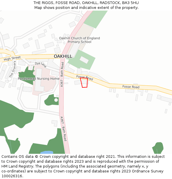 THE RIGGS, FOSSE ROAD, OAKHILL, RADSTOCK, BA3 5HU: Location map and indicative extent of plot