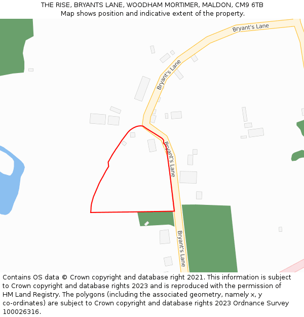THE RISE, BRYANTS LANE, WOODHAM MORTIMER, MALDON, CM9 6TB: Location map and indicative extent of plot