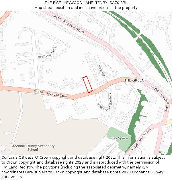 THE RISE, HEYWOOD LANE, TENBY, SA70 8BL: Location map and indicative extent of plot