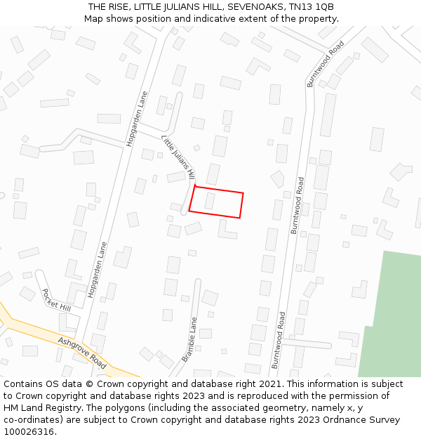 THE RISE, LITTLE JULIANS HILL, SEVENOAKS, TN13 1QB: Location map and indicative extent of plot