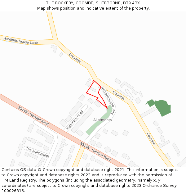 THE ROCKERY, COOMBE, SHERBORNE, DT9 4BX: Location map and indicative extent of plot