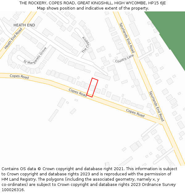 THE ROCKERY, COPES ROAD, GREAT KINGSHILL, HIGH WYCOMBE, HP15 6JE: Location map and indicative extent of plot