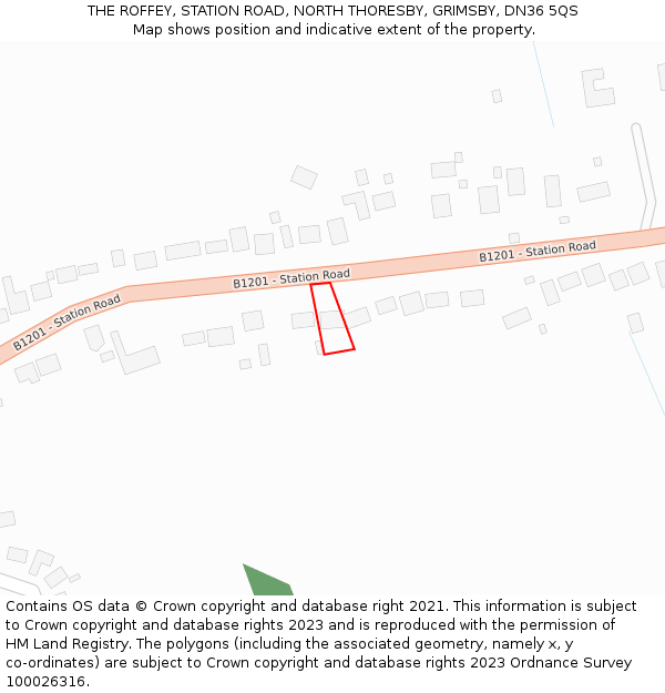 THE ROFFEY, STATION ROAD, NORTH THORESBY, GRIMSBY, DN36 5QS: Location map and indicative extent of plot