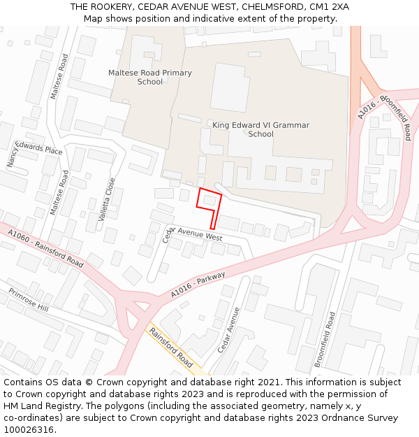 THE ROOKERY, CEDAR AVENUE WEST, CHELMSFORD, CM1 2XA: Location map and indicative extent of plot