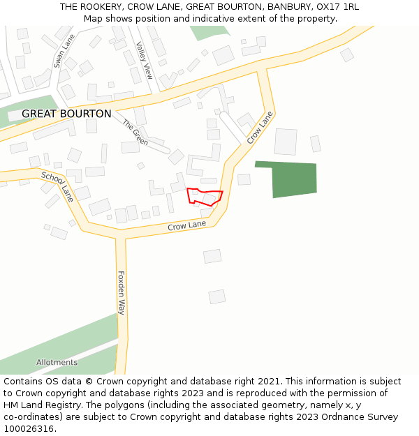 THE ROOKERY, CROW LANE, GREAT BOURTON, BANBURY, OX17 1RL: Location map and indicative extent of plot