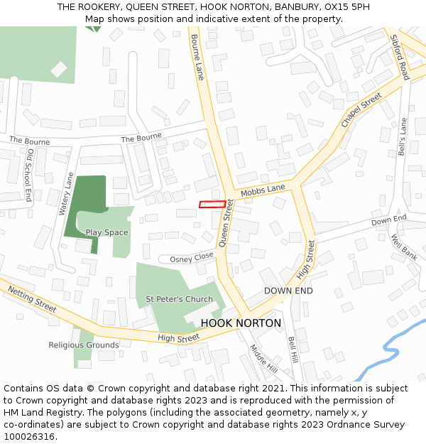 THE ROOKERY, QUEEN STREET, HOOK NORTON, BANBURY, OX15 5PH: Location map and indicative extent of plot