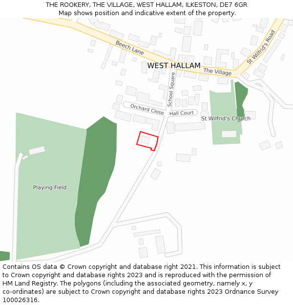 THE ROOKERY, THE VILLAGE, WEST HALLAM, ILKESTON, DE7 6GR: Location map and indicative extent of plot