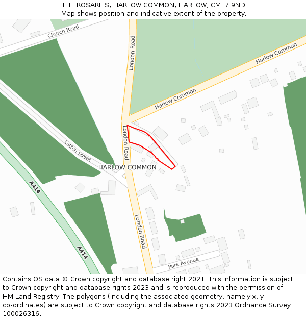 THE ROSARIES, HARLOW COMMON, HARLOW, CM17 9ND: Location map and indicative extent of plot