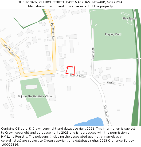THE ROSARY, CHURCH STREET, EAST MARKHAM, NEWARK, NG22 0SA: Location map and indicative extent of plot