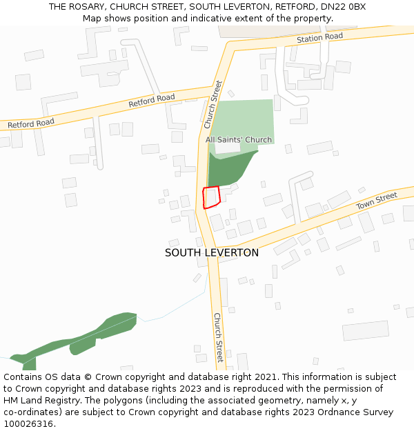 THE ROSARY, CHURCH STREET, SOUTH LEVERTON, RETFORD, DN22 0BX: Location map and indicative extent of plot