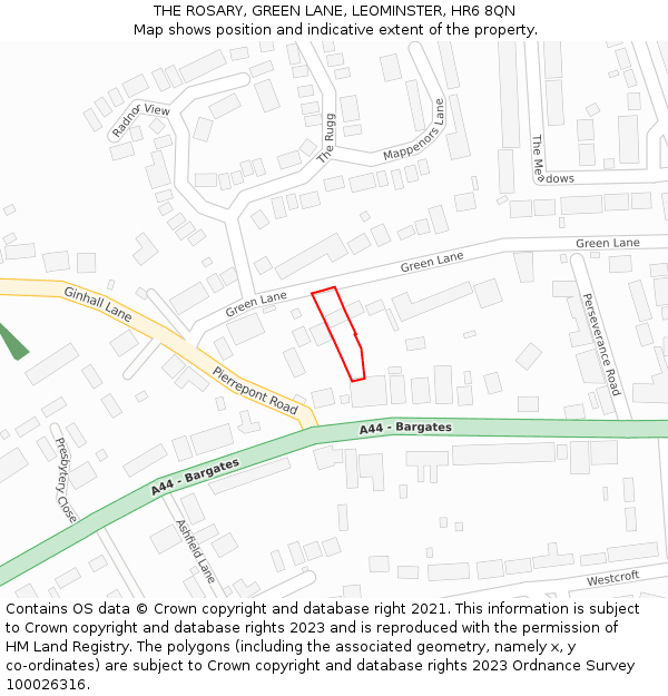 THE ROSARY, GREEN LANE, LEOMINSTER, HR6 8QN: Location map and indicative extent of plot