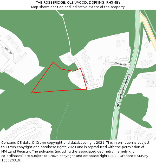 THE ROSEBRIDGE, GLENWOOD, DORKING, RH5 4BY: Location map and indicative extent of plot