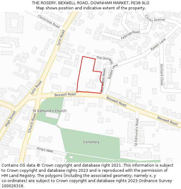 THE ROSERY, BEXWELL ROAD, DOWNHAM MARKET, PE38 9LG: Location map and indicative extent of plot