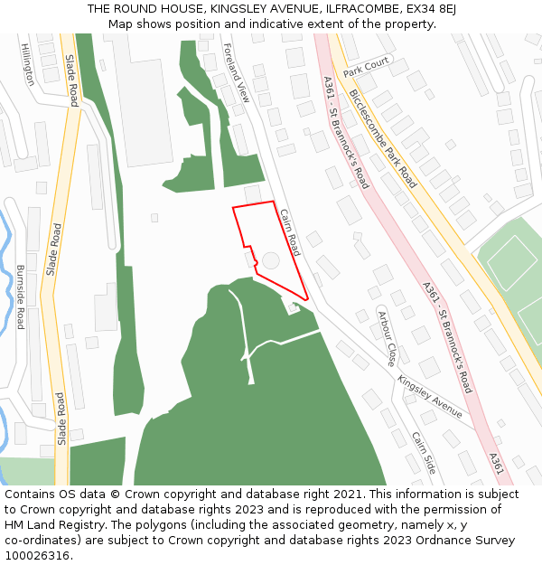 THE ROUND HOUSE, KINGSLEY AVENUE, ILFRACOMBE, EX34 8EJ: Location map and indicative extent of plot
