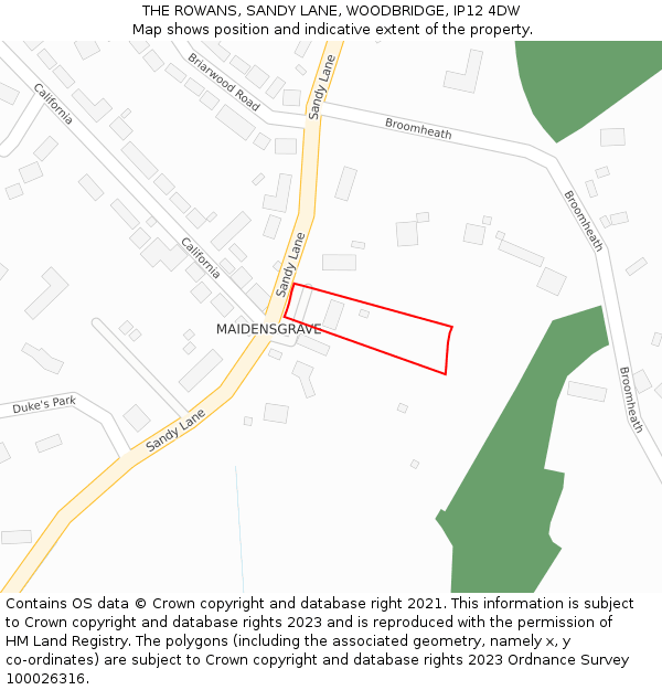 THE ROWANS, SANDY LANE, WOODBRIDGE, IP12 4DW: Location map and indicative extent of plot
