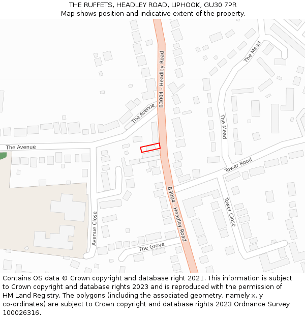 THE RUFFETS, HEADLEY ROAD, LIPHOOK, GU30 7PR: Location map and indicative extent of plot