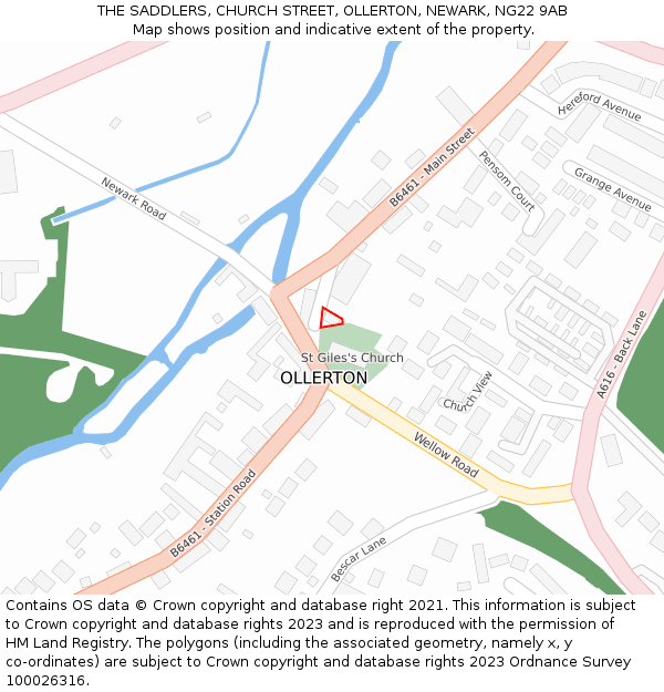 THE SADDLERS, CHURCH STREET, OLLERTON, NEWARK, NG22 9AB: Location map and indicative extent of plot