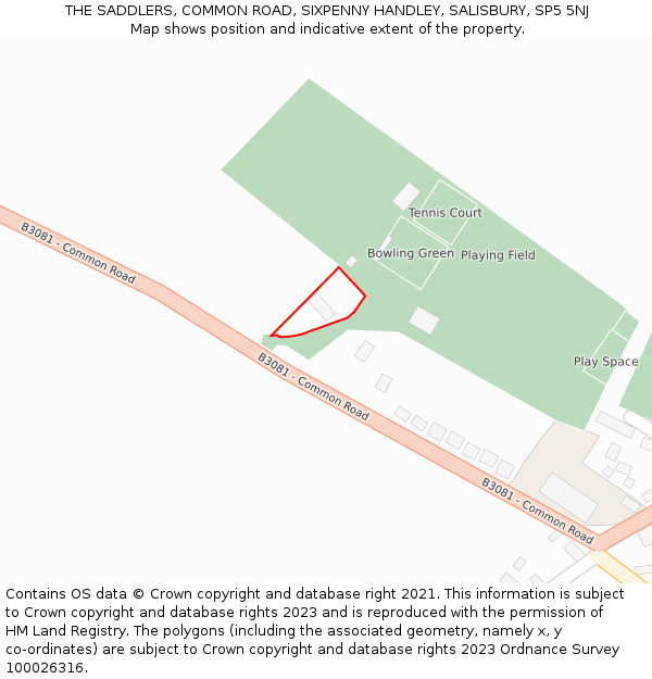 THE SADDLERS, COMMON ROAD, SIXPENNY HANDLEY, SALISBURY, SP5 5NJ: Location map and indicative extent of plot