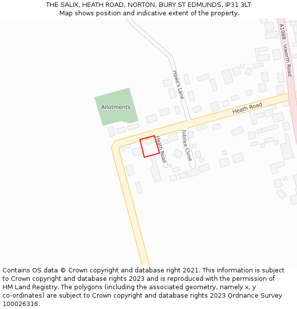 THE SALIX, HEATH ROAD, NORTON, BURY ST EDMUNDS, IP31 3LT: Location map and indicative extent of plot