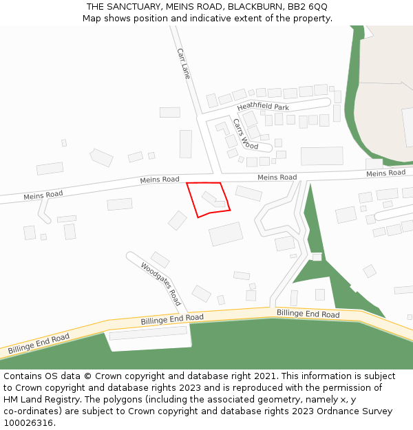 THE SANCTUARY, MEINS ROAD, BLACKBURN, BB2 6QQ: Location map and indicative extent of plot