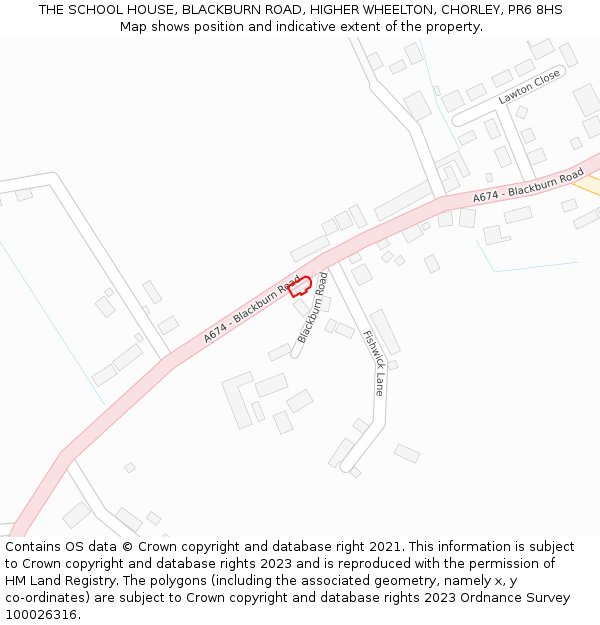 THE SCHOOL HOUSE, BLACKBURN ROAD, HIGHER WHEELTON, CHORLEY, PR6 8HS: Location map and indicative extent of plot