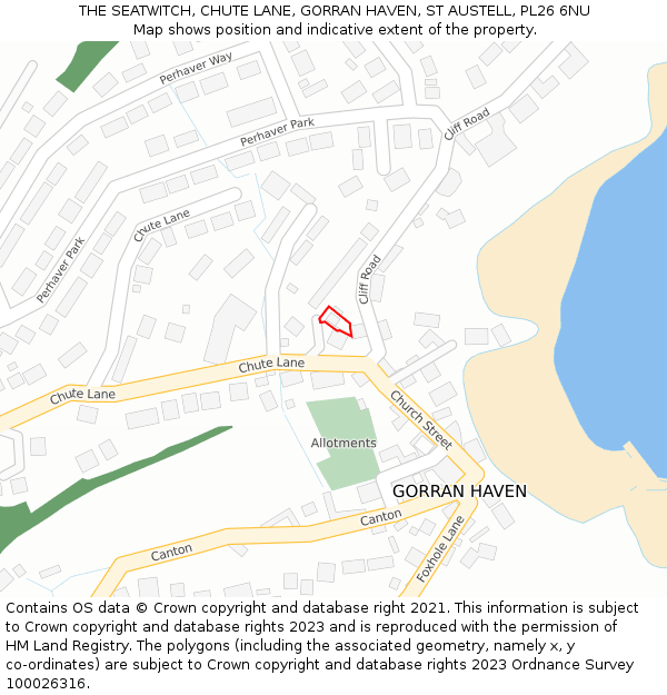 THE SEATWITCH, CHUTE LANE, GORRAN HAVEN, ST AUSTELL, PL26 6NU: Location map and indicative extent of plot