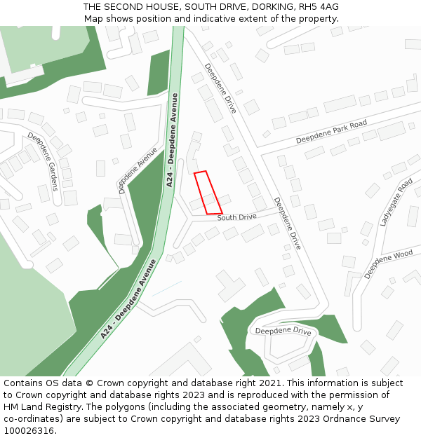 THE SECOND HOUSE, SOUTH DRIVE, DORKING, RH5 4AG: Location map and indicative extent of plot