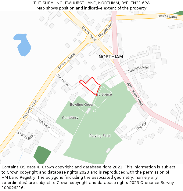 THE SHEALING, EWHURST LANE, NORTHIAM, RYE, TN31 6PA: Location map and indicative extent of plot