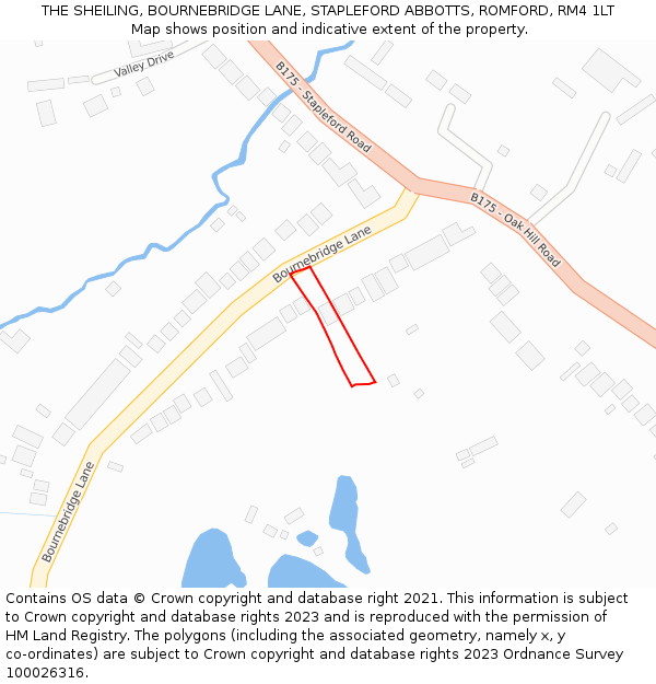 THE SHEILING, BOURNEBRIDGE LANE, STAPLEFORD ABBOTTS, ROMFORD, RM4 1LT: Location map and indicative extent of plot