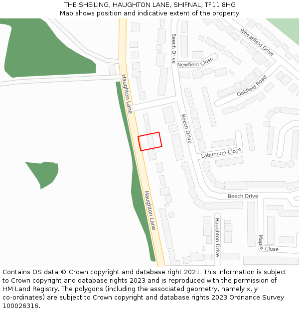 THE SHEILING, HAUGHTON LANE, SHIFNAL, TF11 8HG: Location map and indicative extent of plot