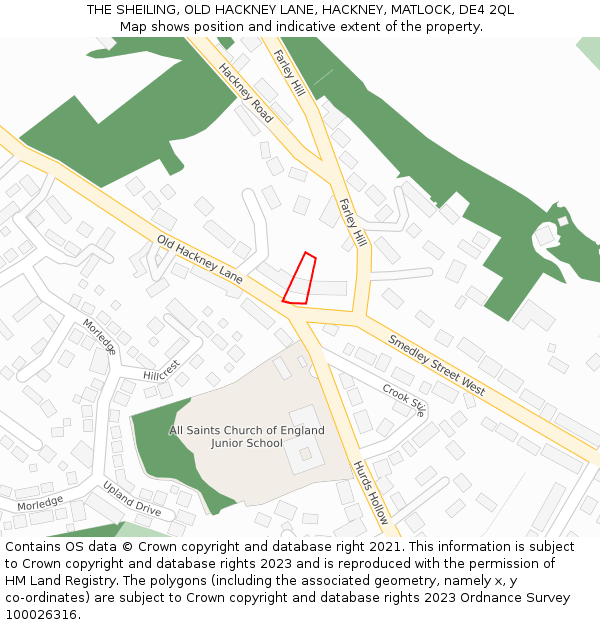 THE SHEILING, OLD HACKNEY LANE, HACKNEY, MATLOCK, DE4 2QL: Location map and indicative extent of plot