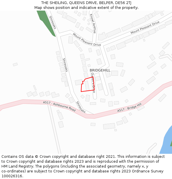 THE SHEILING, QUEENS DRIVE, BELPER, DE56 2TJ: Location map and indicative extent of plot