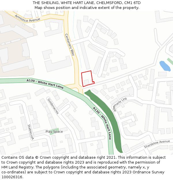 THE SHEILING, WHITE HART LANE, CHELMSFORD, CM1 6TD: Location map and indicative extent of plot